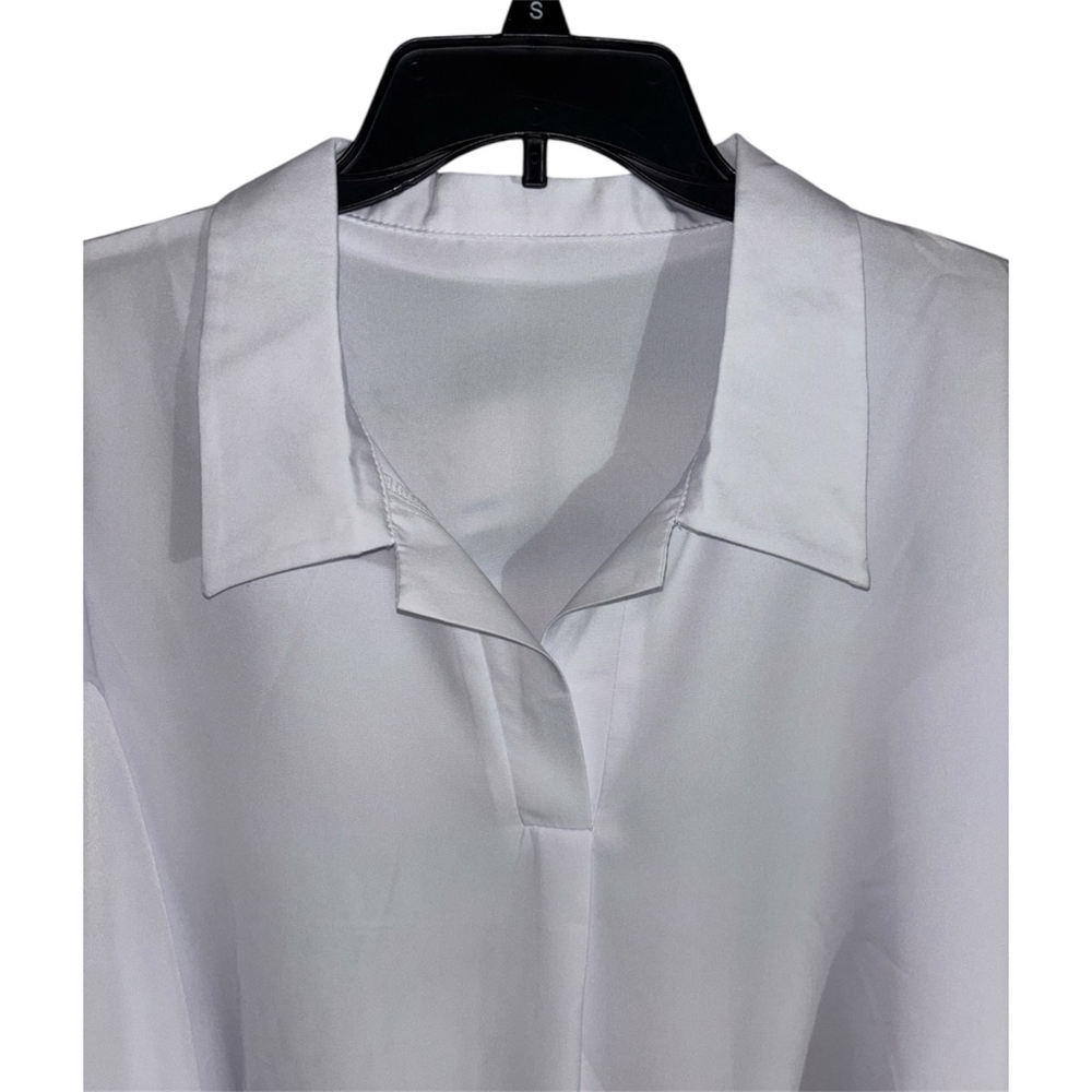 White Oversized Hi-Lo Blouse with Ruffled Cuffs & Tie Sleeves Boutique Size - Picture 8 of 11